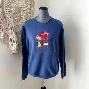 Vintage Y2K Fall Autumn Embroidered Blue Sweatshirt Size Medium